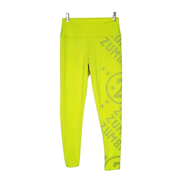Zumba Smiles High Waisted Ankle Leggings Caution Yellow Compression Size Medium - Picture 2 of 12